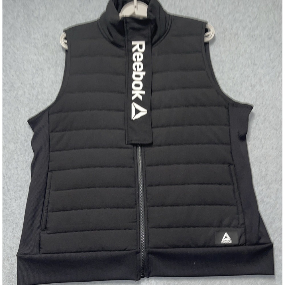 Reebok Running Vest Mens Sz XL Black Sleeveless Full Zip Puffer Jacket Outdoor